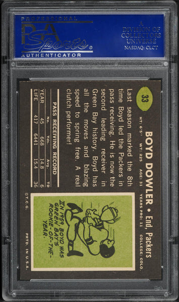 1969 Topps FB Card # 33 Boyd Dowler Green Bay Packers HOF PSA 8 NM-MT (MGD2)