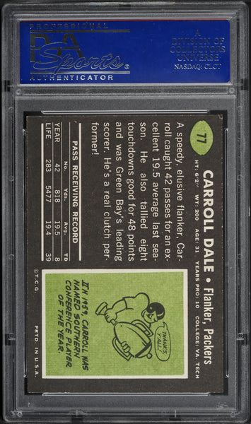 1969 Topps FB Card # 77 Carroll Dale Green Bay Packers HOF PSA 8 NM-MT (MGD2)