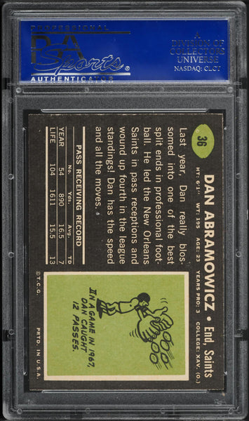 1969 Topps FB Card # 36 Dan Abramowicz New Orleans Saints ROOKIE RC PSA 8 NM-MT (MGD2)