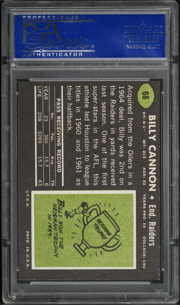 1969 Topps FB Card # 68 Billy Cannon Oakland Raiders HOF PSA 8 NM-MT (MGD2)