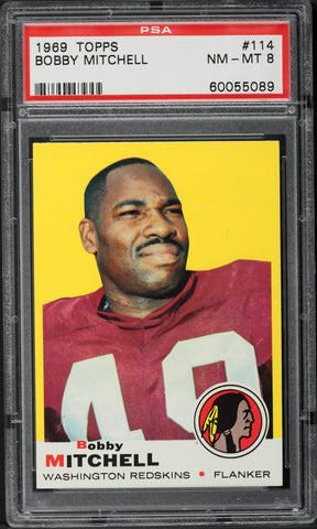 1969 Topps FB Card #114 Bobby Mitchell Washington Redskins HOF PSA 8 NM-MT (MGD2)