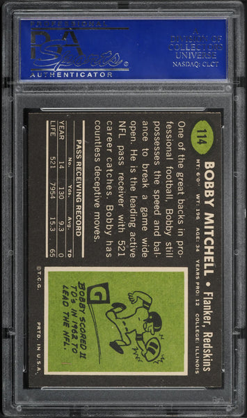 1969 Topps FB Card #114 Bobby Mitchell Washington Redskins HOF PSA 8 NM-MT (MGD2)