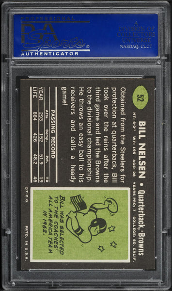 1969 Topps FB Card # 52 Bill Nelsen Cleveland Browns PSA 8 NM-MT (MGD2)