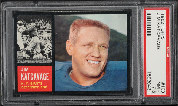 1962 Topps FB Card #109 Jim Katcavage New York Giants ROOKIE RC PSA 7.5 NRMT+ (MGD2)
