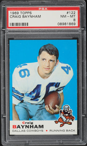 1969 Topps FB Card #122 Craig Baynham Dallas Cowboys ROOKIE RC PSA 8 NM-MT (MGD2)