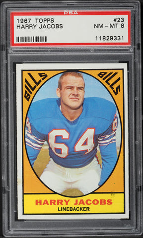 1967 Topps FB Card # 23 Harry Jacobs Buffalo Bills PSA 8 NM-MT (MGD2)
