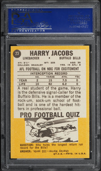1967 Topps FB Card # 23 Harry Jacobs Buffalo Bills PSA 8 NM-MT (MGD2)