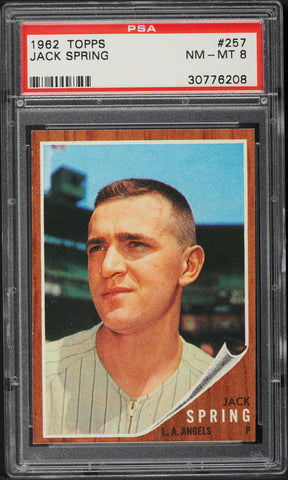 1962 Topps BB Card #257 Jack Spring Los Angeles Angels PSA 8 NM-MT (MGD2)