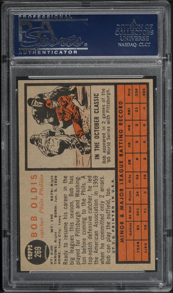 1962 Topps BB Card #269 Bob Oldis Philadelphia Phillies PSA 8 NM-MT (MGD2)