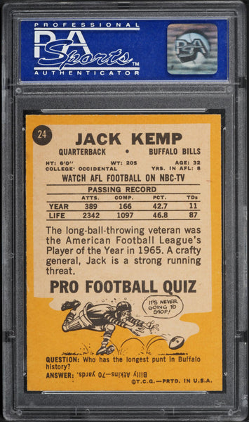 1967 Topps FB Card # 24 Jack Kemp Buffalo Bills HOF PSA 8 NM-MT (MGD2)