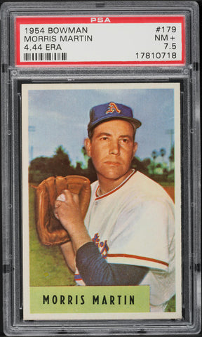 1954 Bowman BB Card #179 Morris Martin Philadelphia Athletics PSA 7.5 NRMT+ (MGD2)