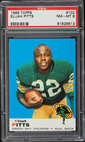 1969 Topps FB Card #102 Elijah Pitts Green Bay Packers HOF PSA 8 NM-MT (MGD2)