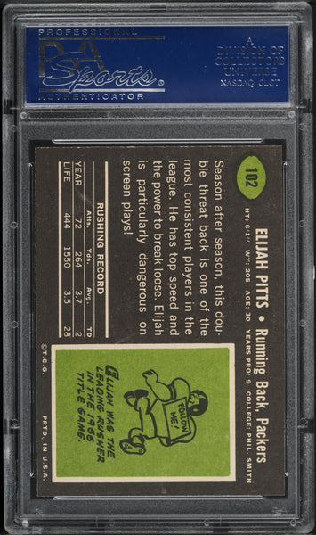 1969 Topps FB Card #102 Elijah Pitts Green Bay Packers HOF PSA 8 NM-MT (MGD2)
