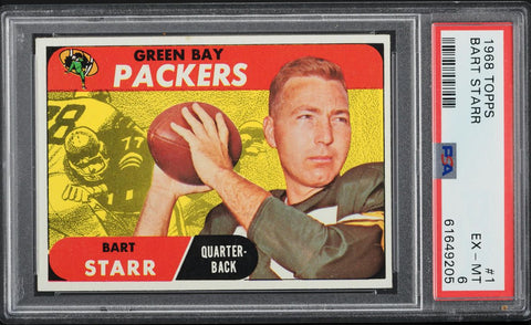 1968 Topps FB Card # 1 Bart Starr Green Bay Packers HOF PSA 6 EXMT (MGD2)