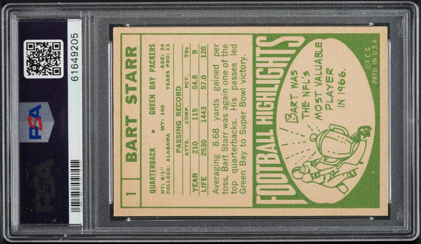 1968 Topps FB Card # 1 Bart Starr Green Bay Packers HOF PSA 6 EXMT (MGD2)