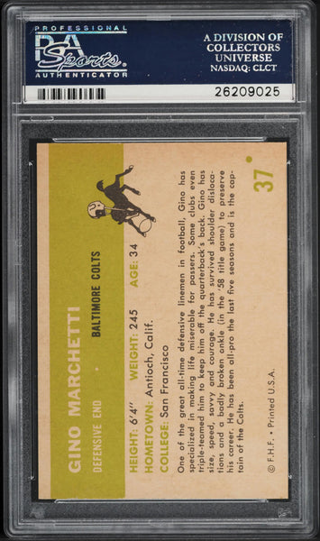 1961 Fleer FB Card # 37 Gino Marchetti Baltimore Colts HOF PSA 8 NM-MT (MGD2)