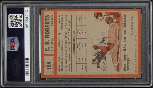 1962 Topps FB Card #154 C.R. Roberts San Francisco 49ers ROOKIE RC PSA 6 EXMT (MGD2)