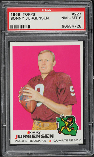 1969 Topps FB Card #227 Sonny Jurgensen Washington Redskins HOF PSA 8 NM-MT (MGD2)