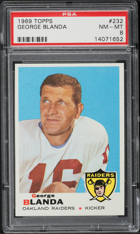 1969 Topps FB Card #232 George Blanda Oakland Raiders HOF PSA 8 NM-MT (MGD2)
