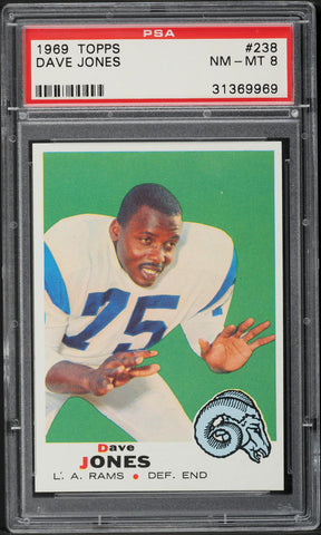 1969 Topps FB Card #238 Deacon Jones Los Angeles Rams HOF PSA 8 NM-MT (MGD2)