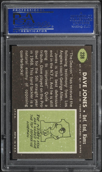1969 Topps FB Card #238 Deacon Jones Los Angeles Rams HOF PSA 8 NM-MT (MGD2)