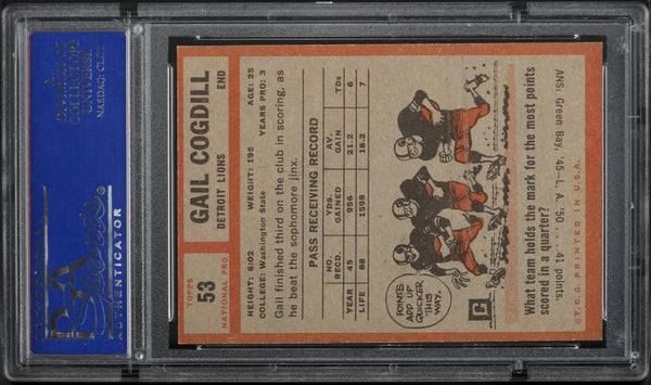 1962 Topps FB Card # 53 Gail Cogdill Detroit Lions PSA 6 EXMT (MGD2)