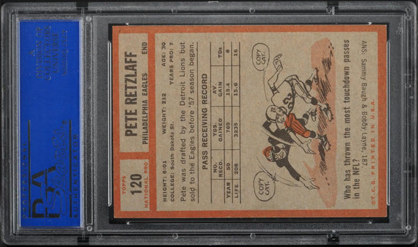 1962 Topps FB Card #120 Pete Retzlaff Philadelphia Eagles HOF SP PSA 6 EXMT (MGD2)