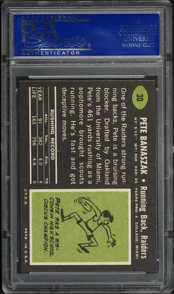 1969 Topps FB Card # 30 Pete Banaszak Oakland Raiders ROOKIE RC PSA 8 NM-MT (MGD2)