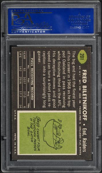 1969 Topps FB Card #201 Fred Biletnikoff Oakland Raiders HOF PSA 8 NM-MT (MGD2)