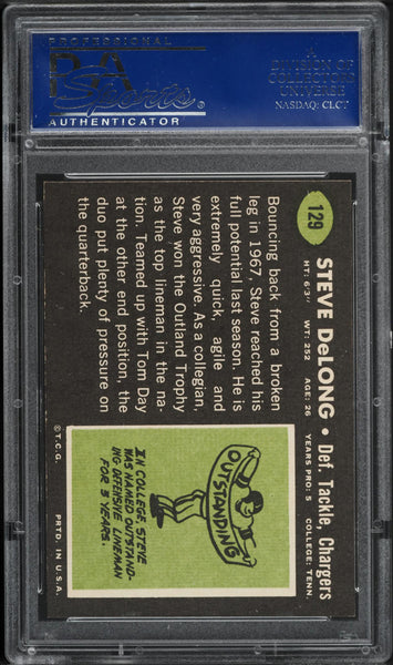 1969 Topps FB Card #129 Steve DeLong San Diego Chargers HOF PSA 8 NM-MT (MGD2)