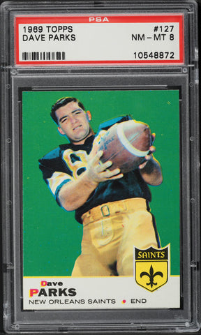 1969 Topps FB Card #127 Dave Parks New Orleans Saints HOF PSA 8 NM-MT (MGD2)