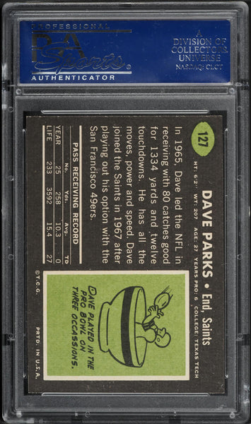 1969 Topps FB Card #127 Dave Parks New Orleans Saints HOF PSA 8 NM-MT (MGD2)