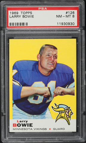 1969 Topps FB Card #126 Larry Bowie Minnesota Vikings PSA 8 NM-MT (MGD2)