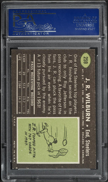 1969 Topps FB Card #259 J.R. Wilburn Pittsburgh Steelers PSA 8 NM-MT (MGD2)