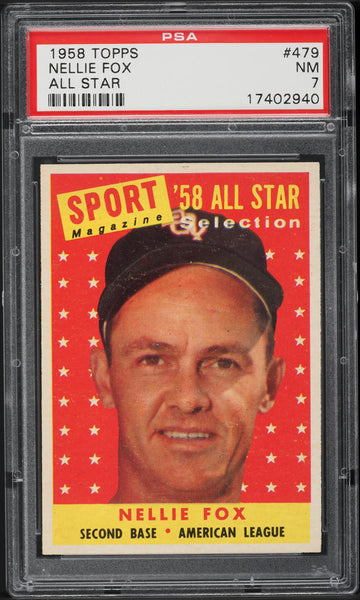 1958 Topps BB Card #479 Nellie Fox Chicago White Sox HOF ALL-STAR PSA 7 NRMT (MGD2)