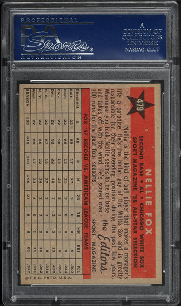1958 Topps BB Card #479 Nellie Fox Chicago White Sox HOF ALL-STAR PSA 7 NRMT (MGD2)