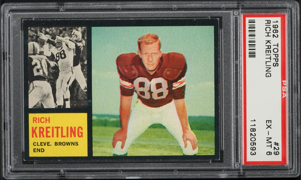 1962 Topps FB Card # 29 Rich Kreitling Cleveland Browns ROOKIE RC PSA 6 EXMT (MGD2)