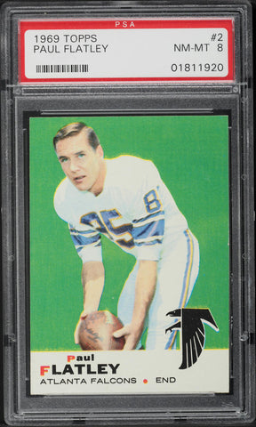 1969 Topps FB Card # 2 Paul Flatley Atlanta Falcons PSA 8 NM-MT (MGD2)