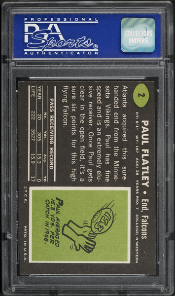 1969 Topps FB Card # 2 Paul Flatley Atlanta Falcons PSA 8 NM-MT (MGD2)