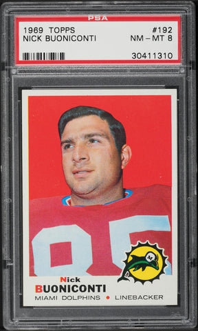 1969 Topps FB Card #192 Nick Buoniconti Miami Dolphins HOF PSA 8 NM-MT (MGD2)