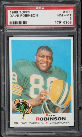 1969 Topps FB Card #190 Dave Robinson Green Bay Packers HOF PSA 8 NM-MT (MGD2) (Copy)