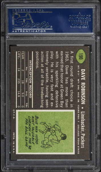 1969 Topps FB Card #190 Dave Robinson Green Bay Packers HOF PSA 8 NM-MT (MGD2)