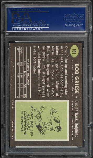 1969 Topps FB Card #161 Bob Griese Miami Dolphins HOF PSA 8 NM-MT (MGD2)