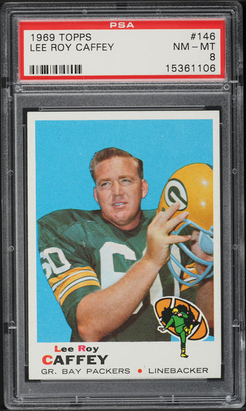 1969 Topps FB Card #146 Lee Roy Caffey Green Bay Packers HOF PSA 8 NM-MT (MGD2)
