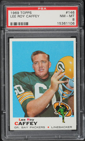 1969 Topps FB Card #146 Lee Roy Caffey Green Bay Packers HOF PSA 8 NM-MT (MGD2)