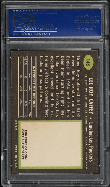 1969 Topps FB Card #146 Lee Roy Caffey Green Bay Packers HOF PSA 8 NM-MT (MGD2)