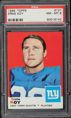 1969 Topps FB Card #131 Ernie Koy New York Giants PSA 8 NM-MT (MGD2)