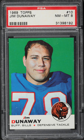 1969 Topps FB Card # 10 Jim Dunaway Buffalo Bills PSA 8 NM-MT (MGD2)