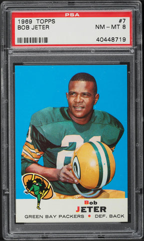 1969 Topps FB Card # 7 Bob Jeter Green Bay Packers HOF PSA 8 NM-MT (MGD2)