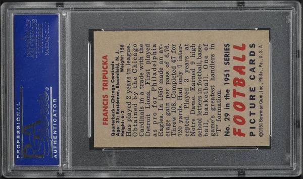 1951 Bowman BB Card # 29 Francis Tripucka Chicago Cardinals PSA 8 NM-MT (MGD2)